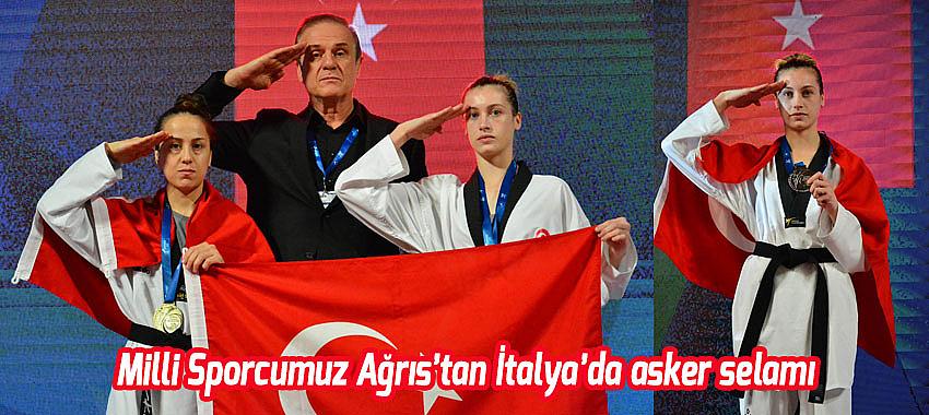 Milli sporcumuzdan İtalya'da asker selamı