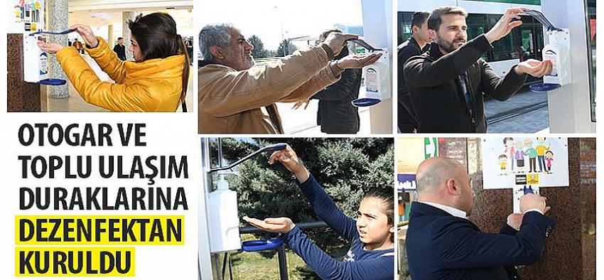 Otogar ve Toplu Ulaşım Duraklarına Dezenfektan Kuruldu