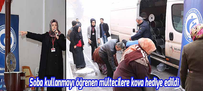 Soba kullanmayı öğrenen mültecilere kova hediye edildi