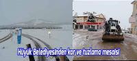 Hüyük'te belediye ekiplerinin kar ve buzlanma mesaisi