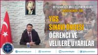 YGS Sınavına Girecek Öğrenci ve Velilere Uyarı